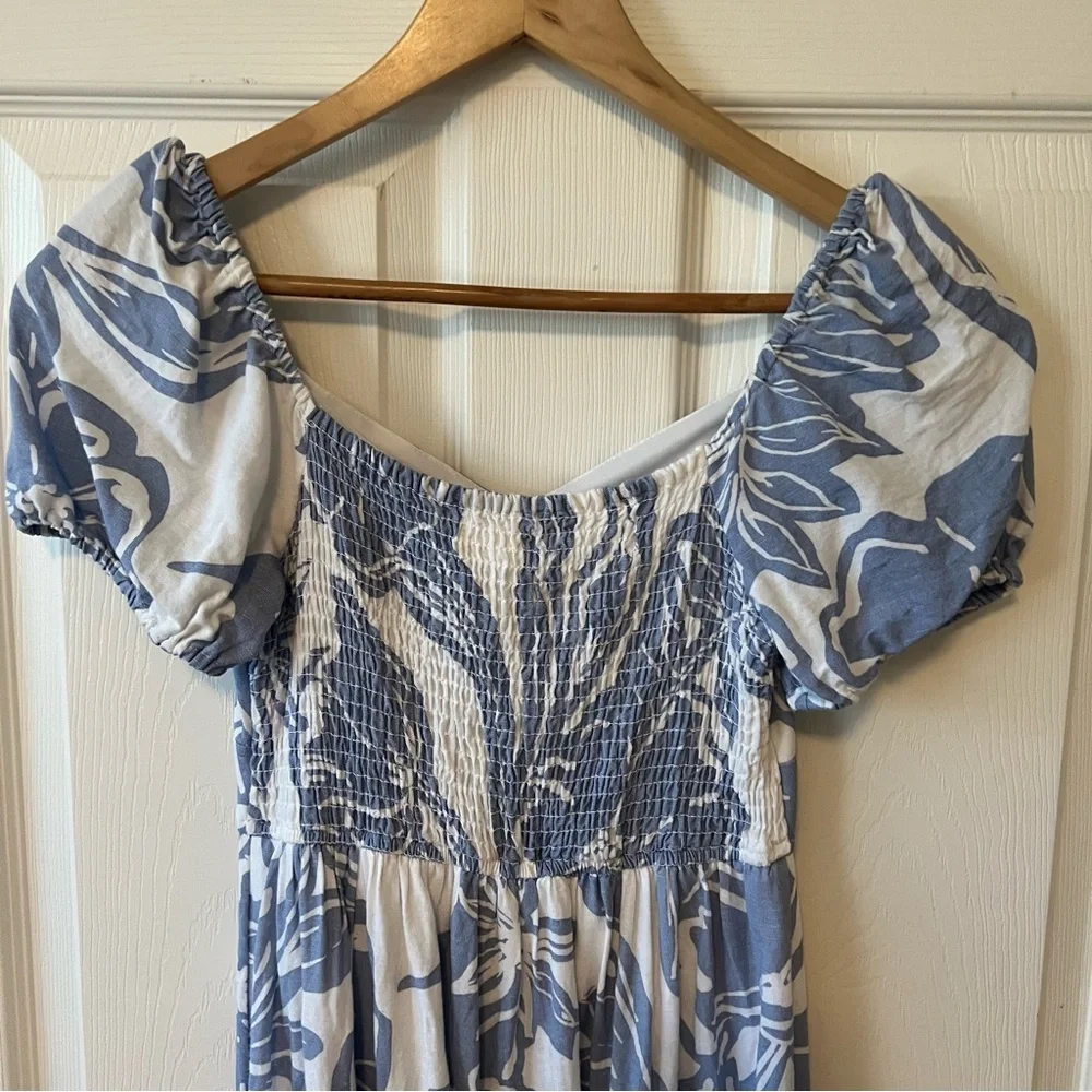 Jessica Simpson cotton linen Blue and White floral Midi Dress women’s size XS - Picture 4 of 7